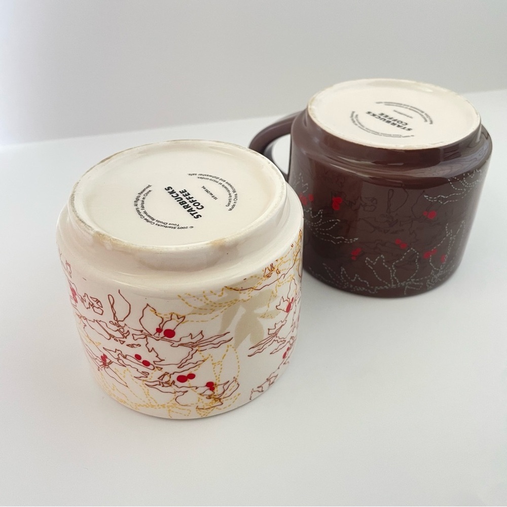 Starbucks 2009 Ceramic Stackable Mugs Cup Coffee Bean Plant Berries Design 10 OZ - Picture 6 of 8